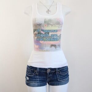 y2k angel horse tank white ribbed coquette graphic baby tee